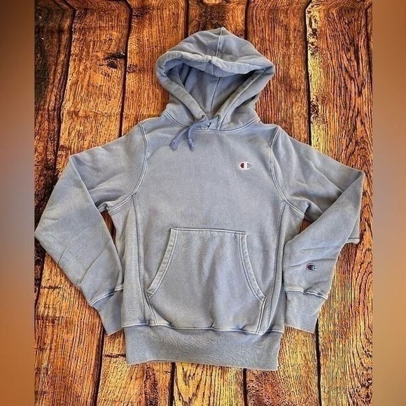 Vintage Champion Reverse Weave Hoodie Women's  XS Blue Sweatshirt Logo C Sweater - Picture 6 of 12